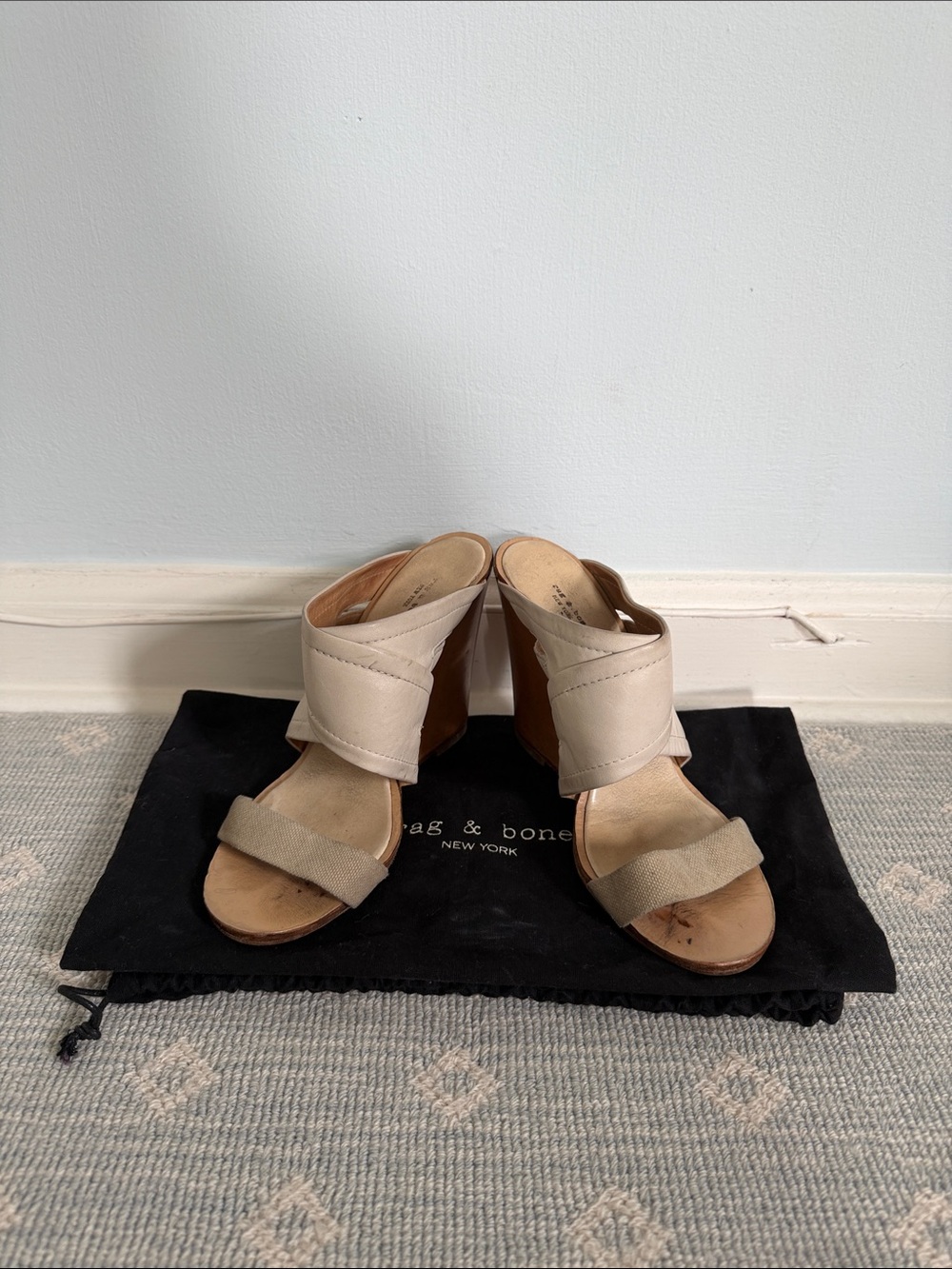 rag & bone Cream Leather Open-Toe Wedge Mules